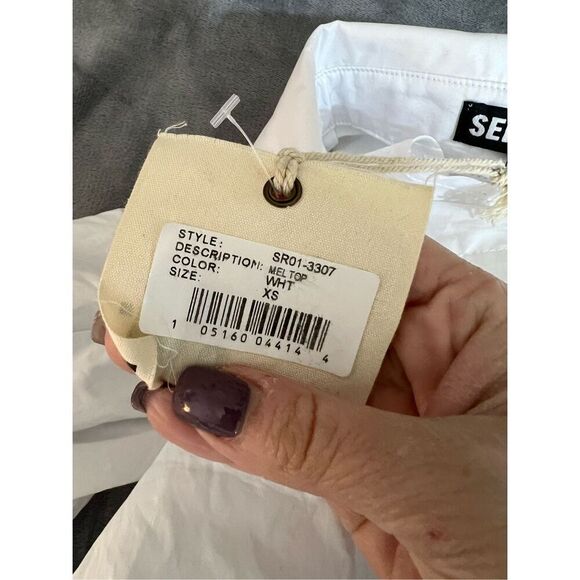 Revolve SER.O.YA Top Womens Size XS White Mel Poplin Button Down Tie Open Back - Picture 9 of 13
